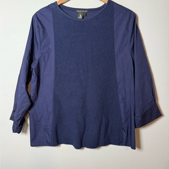Peace of Cloth Cotton/Cashmere Navy Top, Size L - Picture 9 of 9